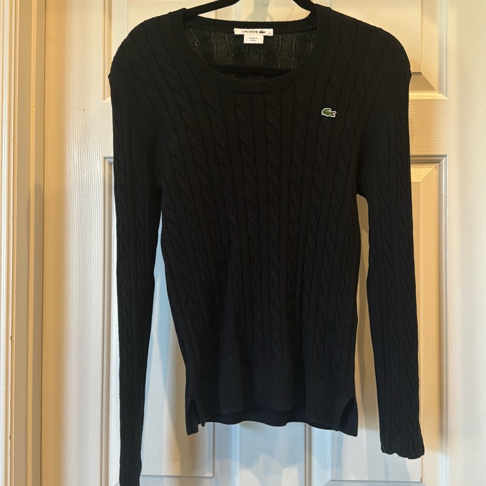 Lacoste Cable Knit Scoop Neck Sweater | Black | Size 38